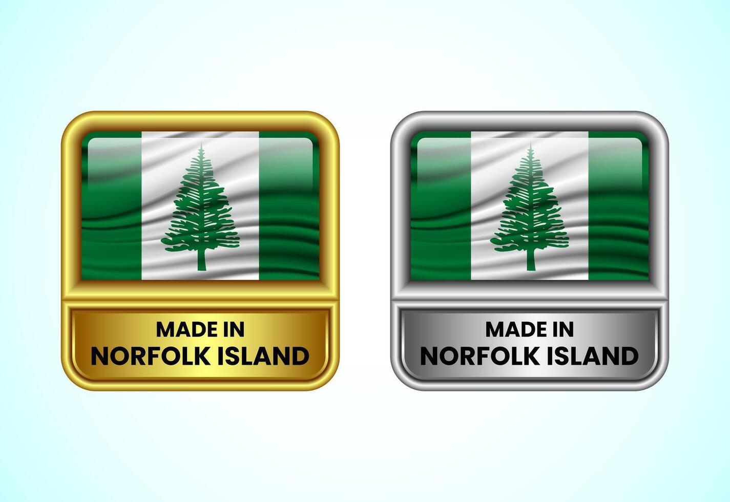 Made in Norfolk Island label icon in gold and silver color. Flag icon set for business vector