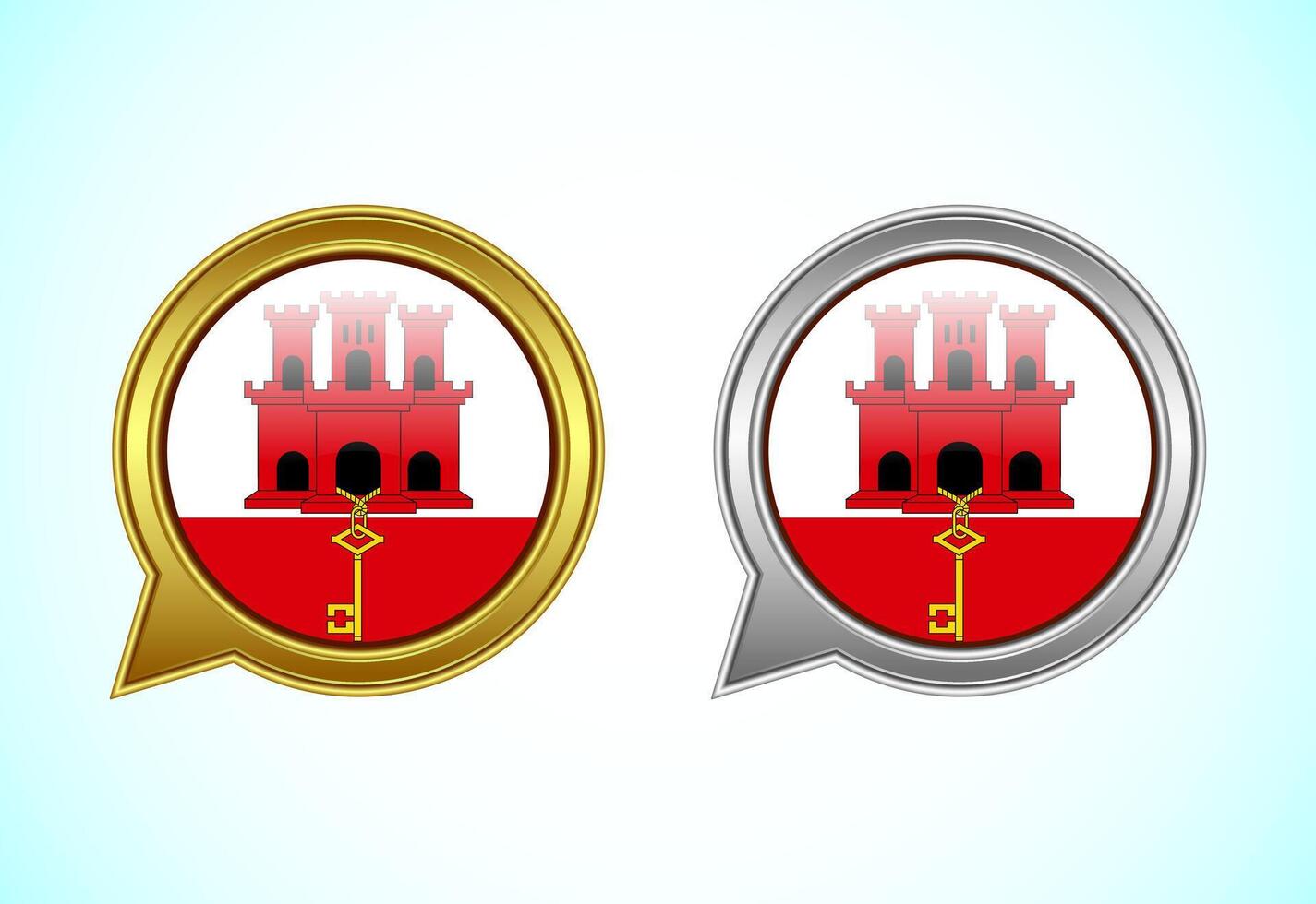Gibraltar flag speech bubble. Speaking flag icon in gold and silver color vector
