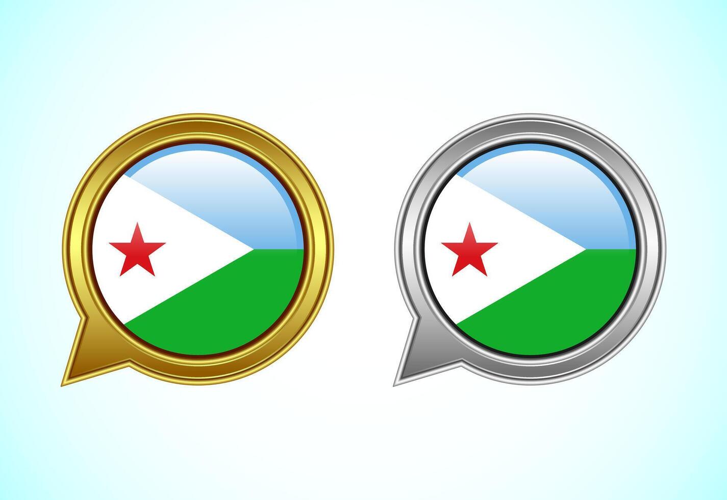 Djibouti flag speech bubble. Speaking flag icon in gold and silver color vector