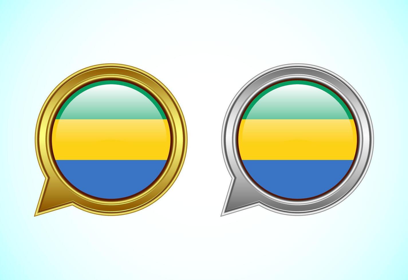Gabon flag speech bubble. Speaking flag icon in gold and silver color vector