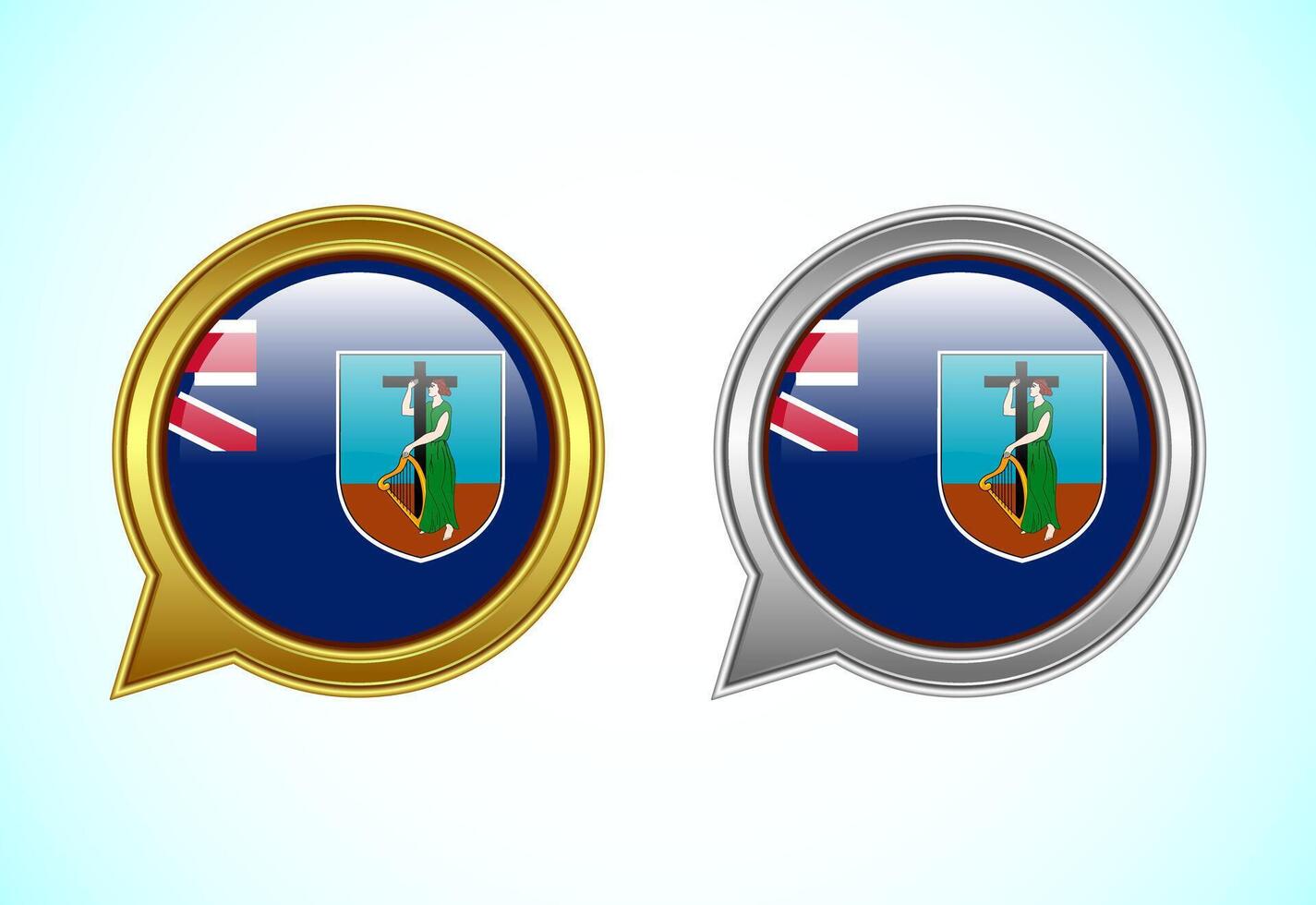 Montserrat flag speech bubble. Speaking flag icon in gold and silver color vector