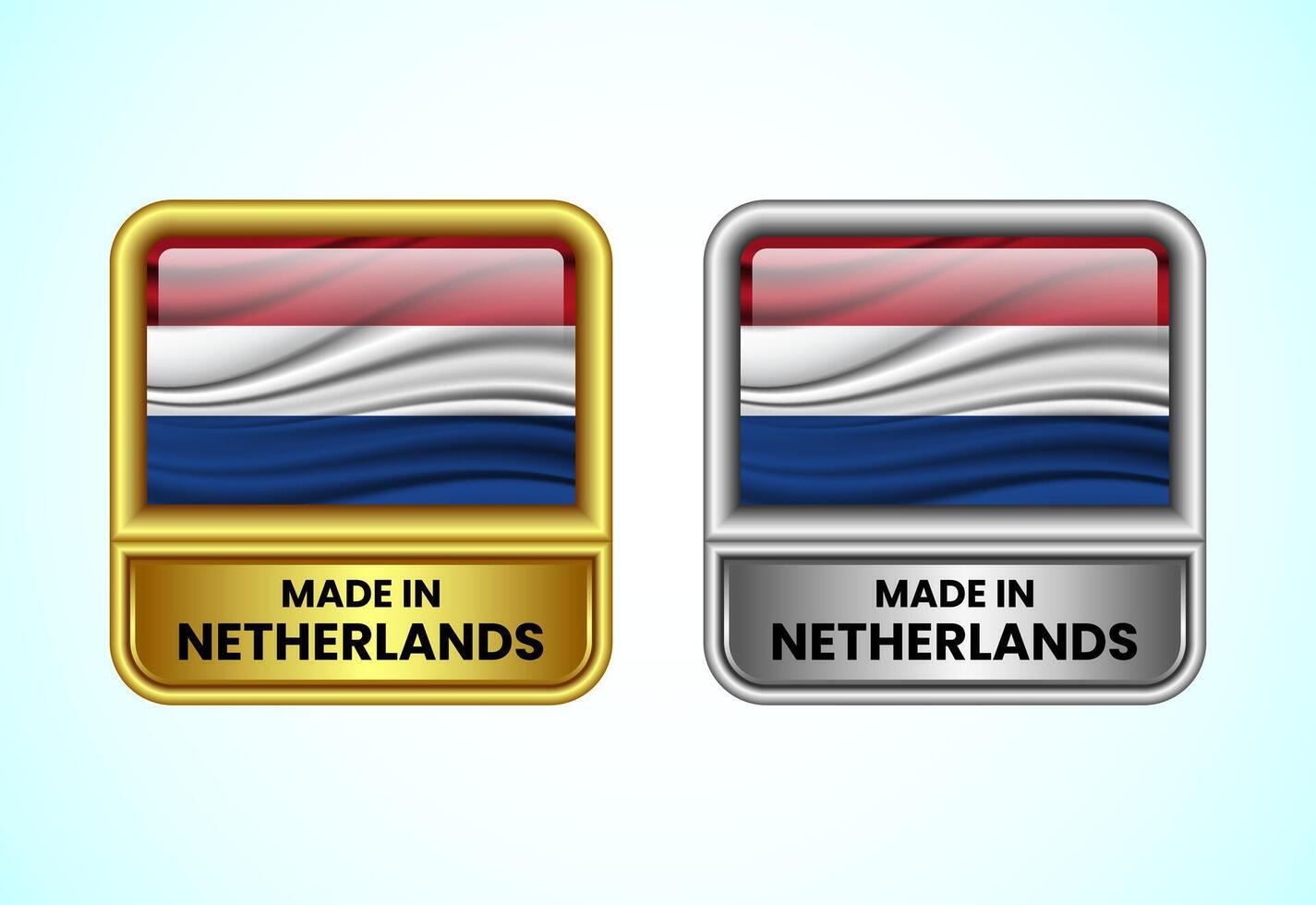 Made in Netherlands label icon in gold and silver color. Flag icon set for business vector