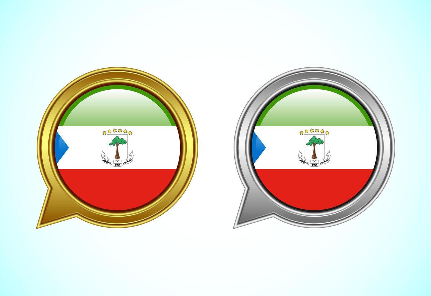 Equatorial Guinea flag speech bubble. Speaking flag icon in gold and silver color vector