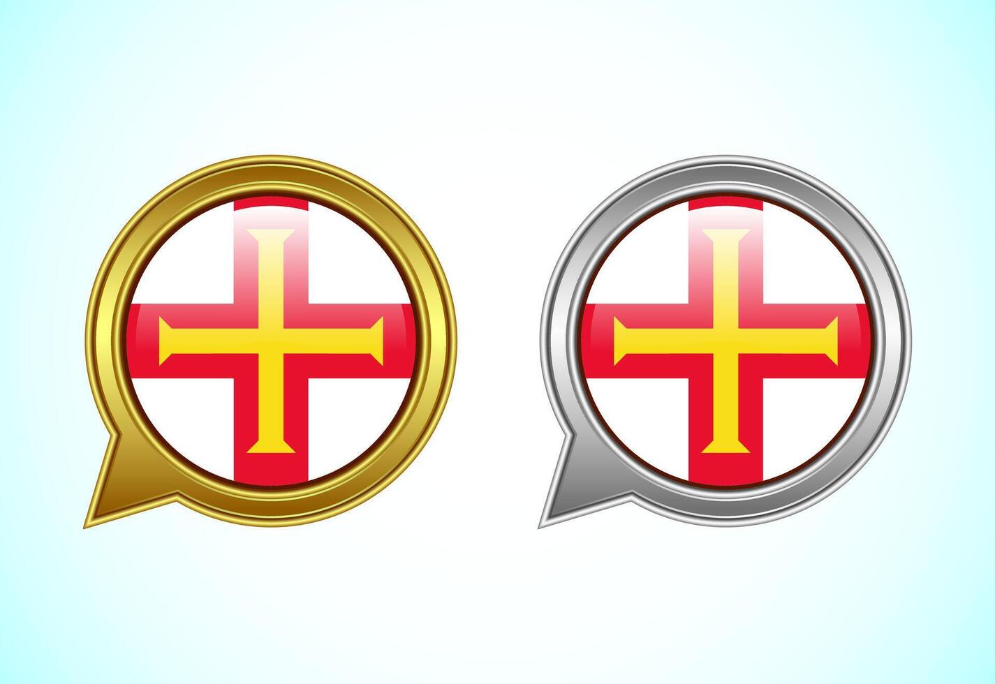 Guernsey flag speech bubble. Speaking flag icon in gold and silver color vector