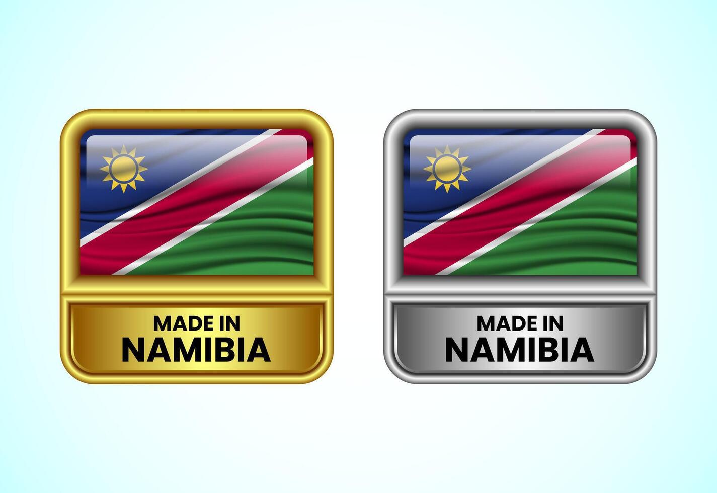 Made in Namibia label icon in gold and silver color. Flag icon set for business vector