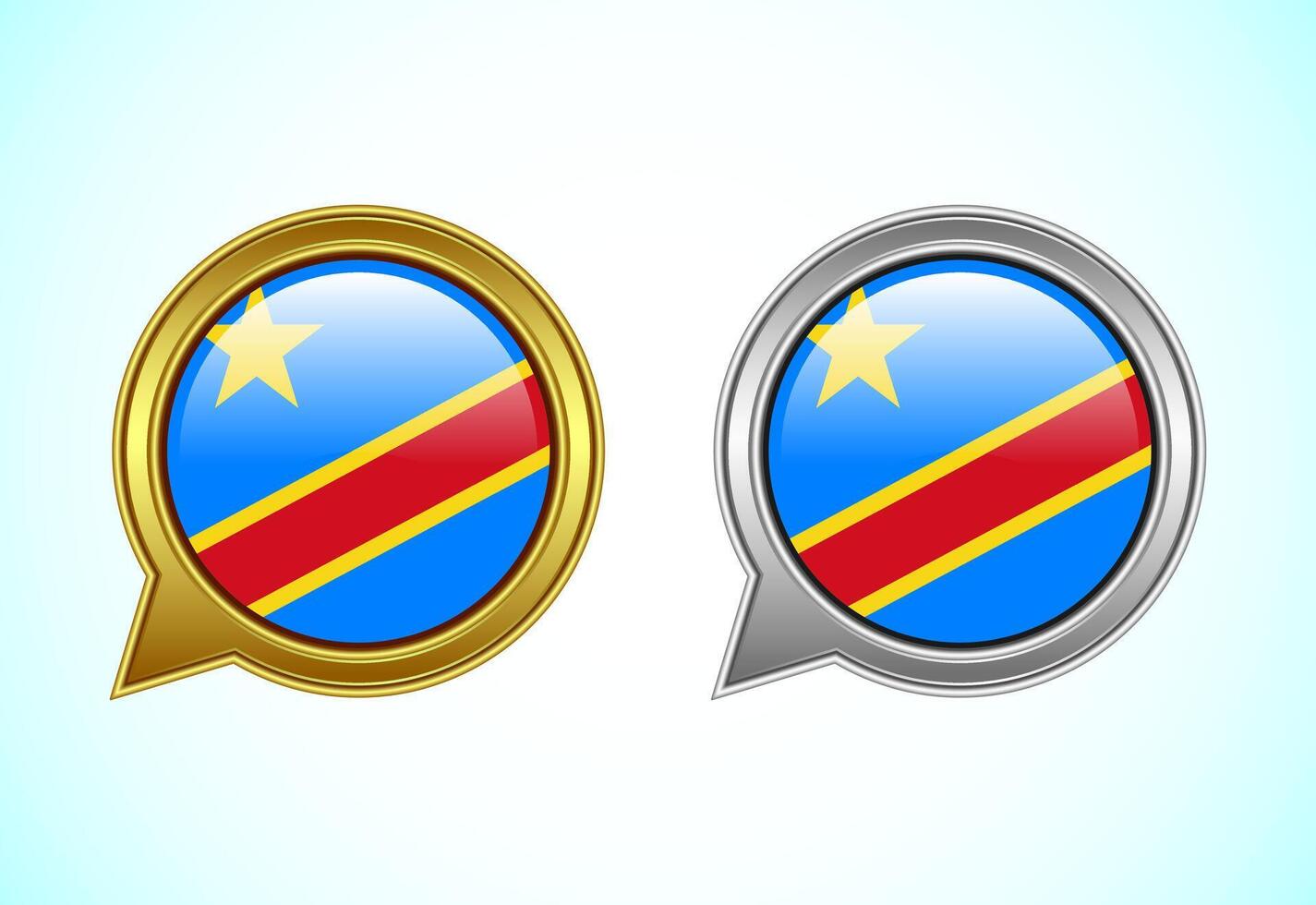 Democratic Republic of the Congo flag speech bubble. Speaking flag icon in gold and silver color vector