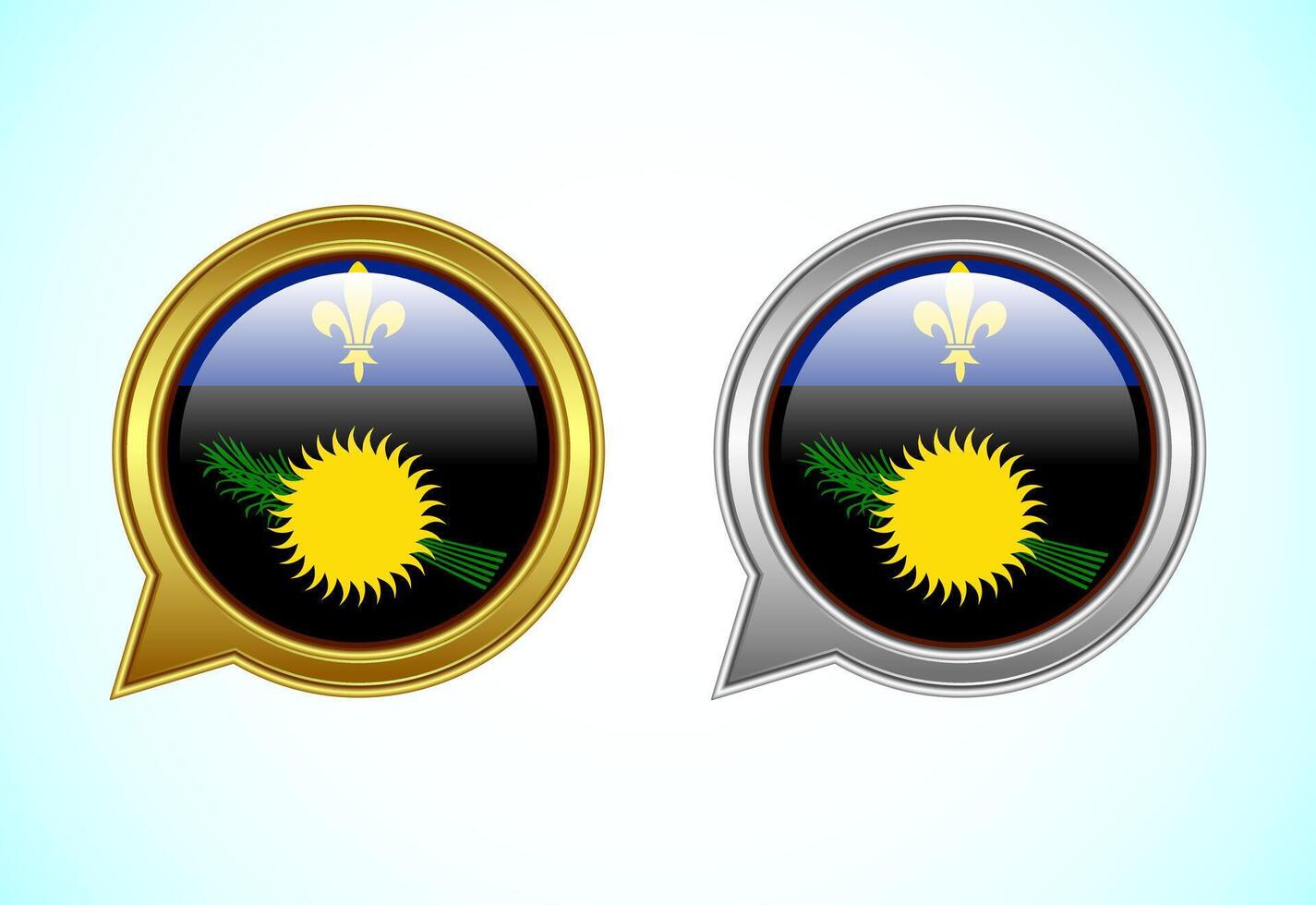 Guadeloupe flag speech bubble. Speaking flag icon in gold and silver color vector