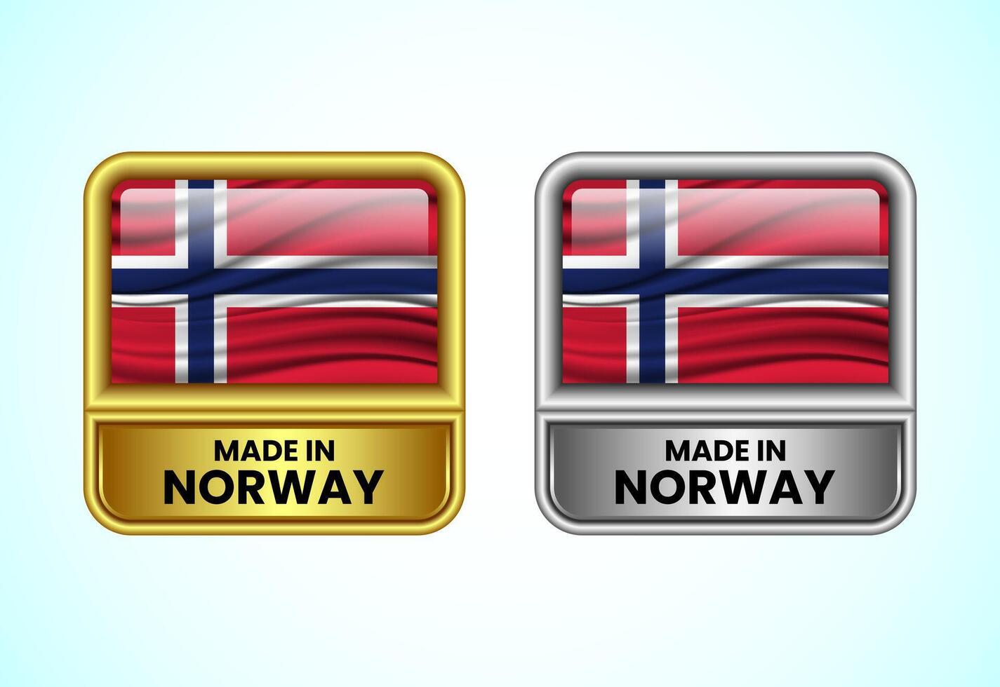 Made in Norway label icon in gold and silver color. Flag icon set for business vector