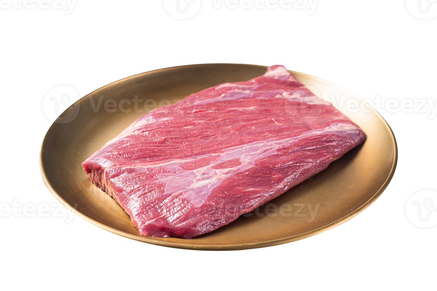 Raw flank beef marbled meat steak on butcher table. Gray background. Top view png
