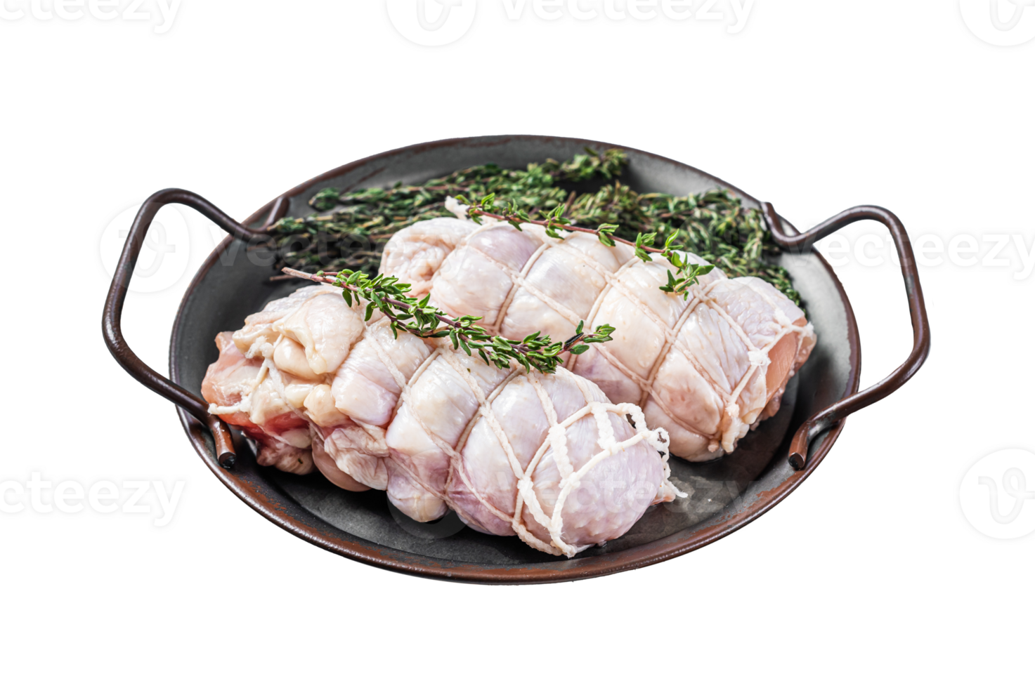 Raw chicken rolls stuffed with cheese and ham. Gray background. Top view png