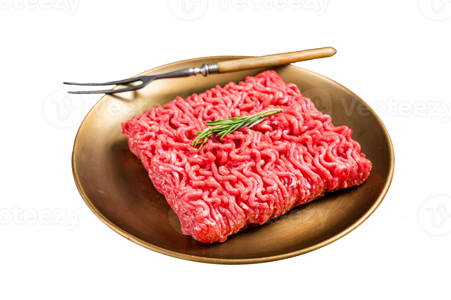 Fresh Raw mince beef, ground meat in a steel plate. Dark background. Top view png