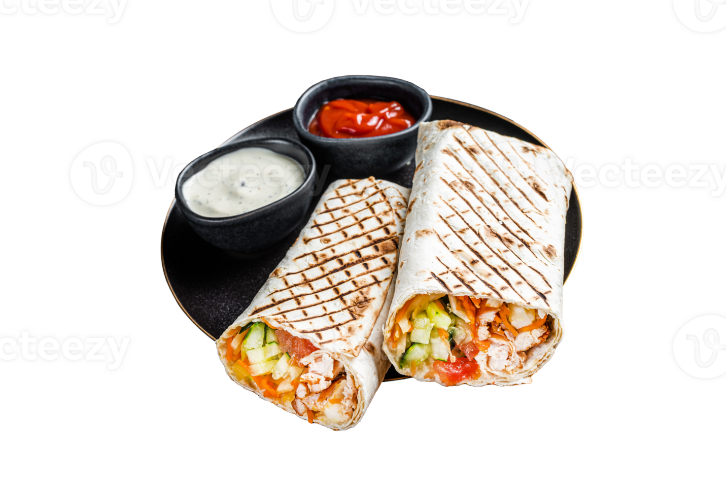 Shawarma, Shaurma chicken roll with vegetable salad. Wooden background. Top view. Copy space png