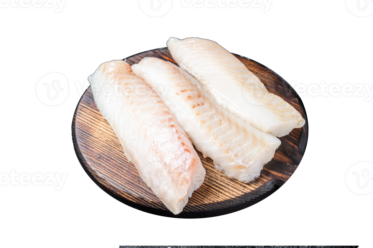 Fillets of codfish, raw cod fish meat. Black background. Top view png