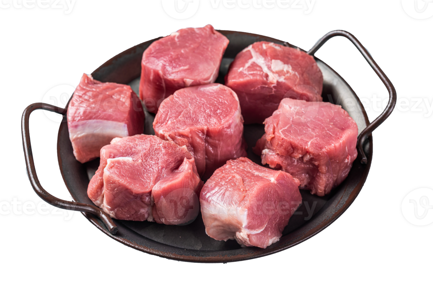 Raw pork tenderloin medallions steaks. Gray background. Top view. Copy space png