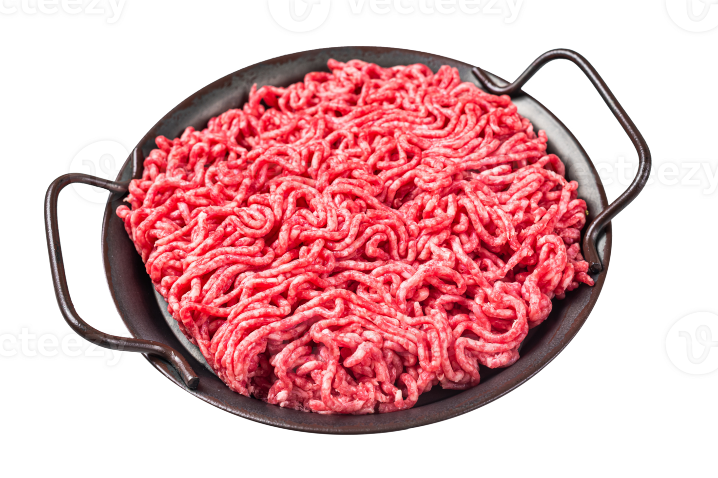 Raw Mince Ground meat in a kitchen tray. White background. Top view png