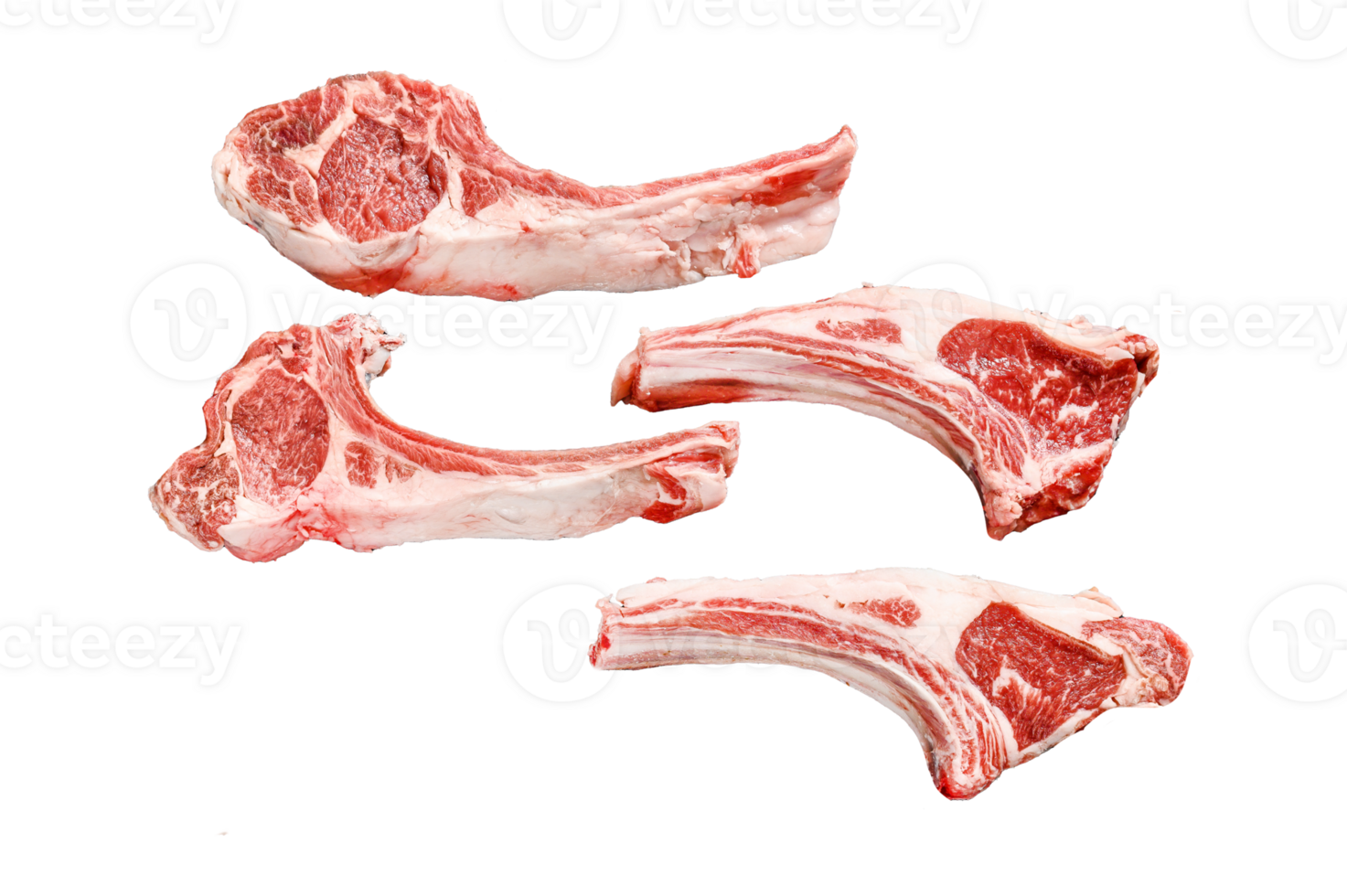 Raw lamb chops, Rack of Lamb. Organic meat steak. Black background. Top view png