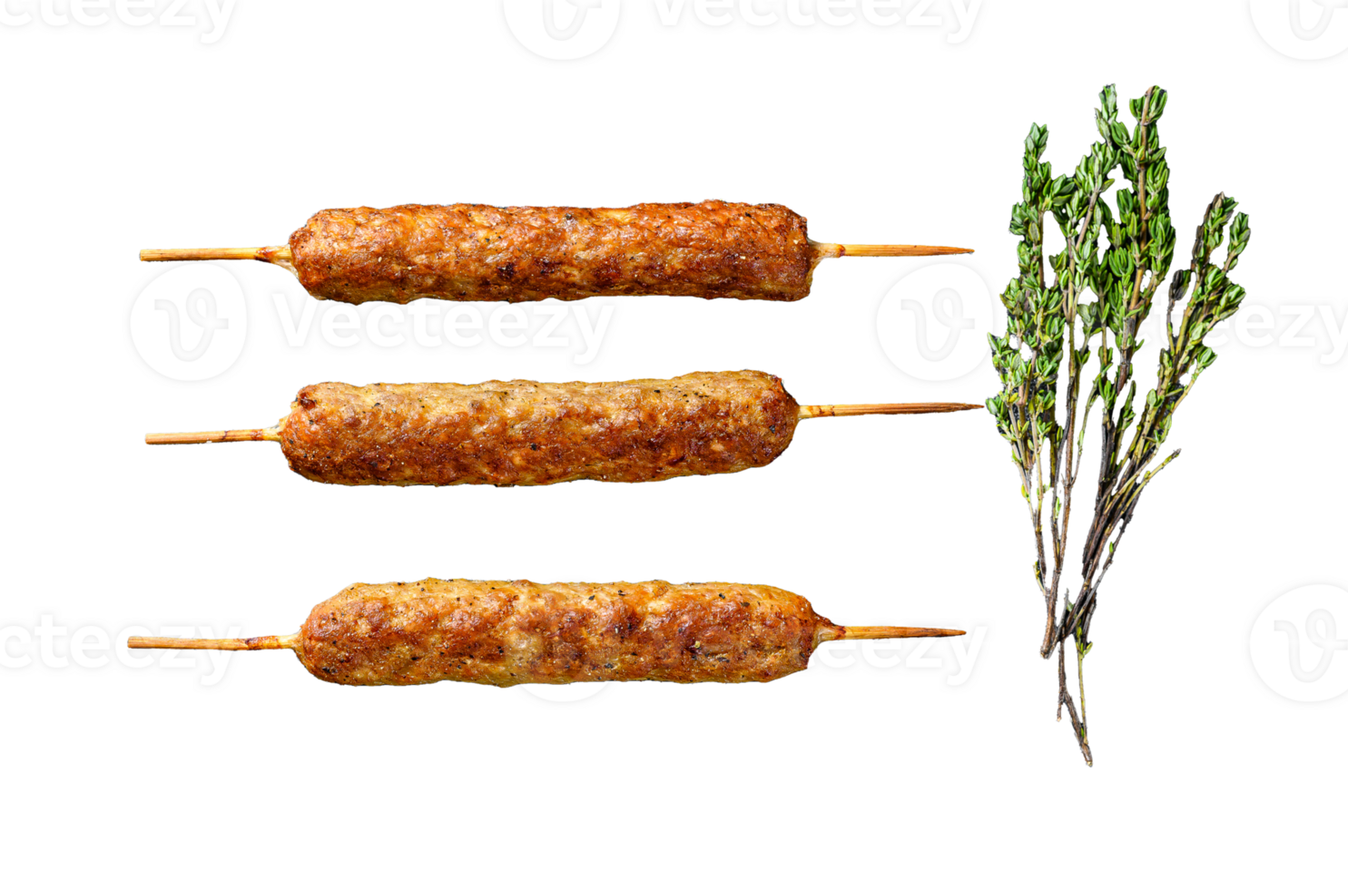 Lula kebab. Shish kebab on a stick, from ground beef meat. Black background. Top view png