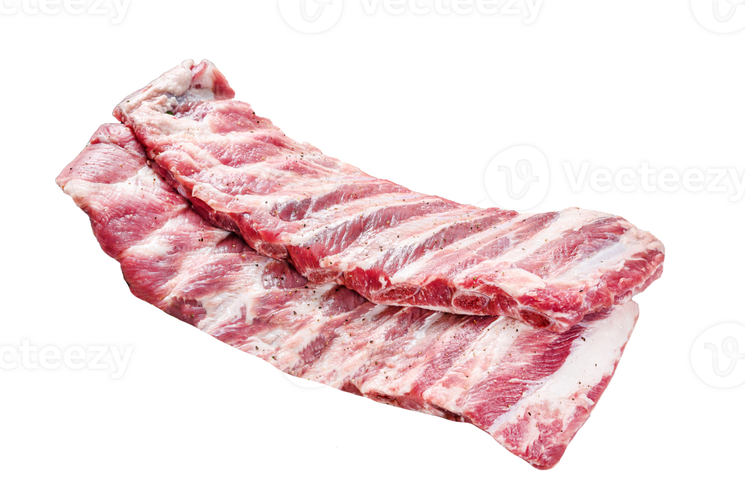 Fresh raw pork ribs with spices and herbs. Gray background. Top view png