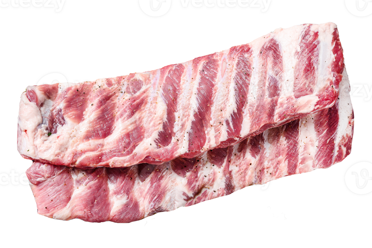 Fresh raw lamb spare ribs with spices and herbs. Gray background. Top view png