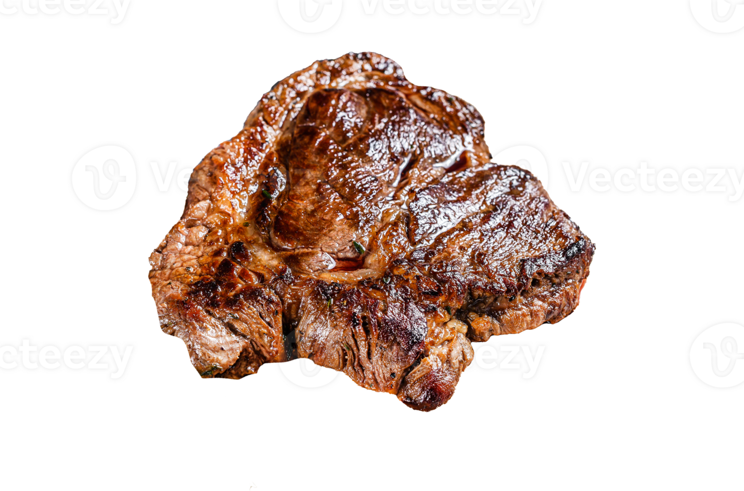 Grilled beef marbled steak. Chuck eye roll on the cutting Board. White background. Top view png
