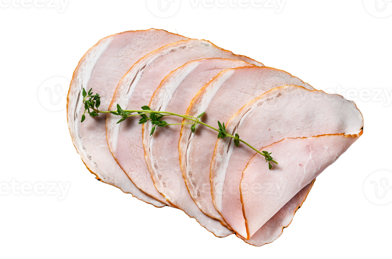 Cooked pastrami pork, gourmet ham. Black background. Top view png