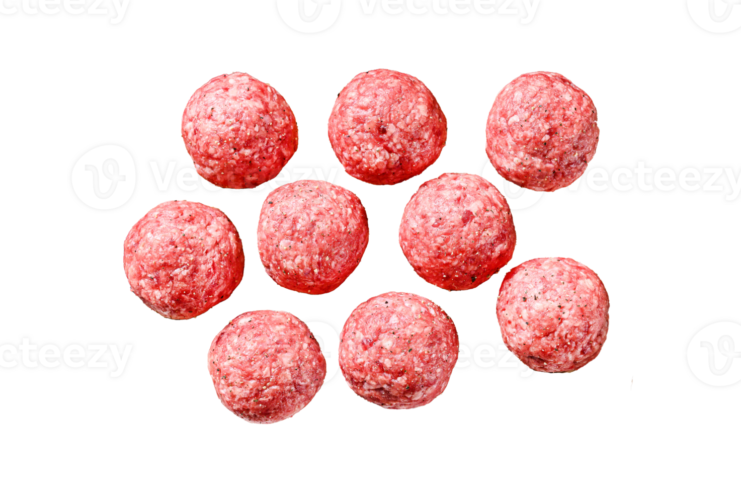 Raw meatballs, minced pork meat. White background. Top view png