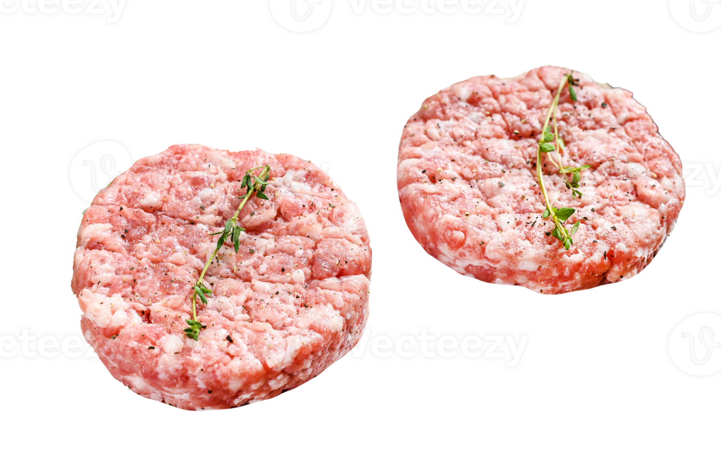 Raw pork cutlets, ground meat patty on a cutting Board. Organic mince. Black background. Top view png
