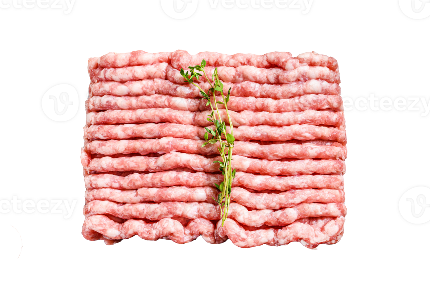 Raw minced pork on a chopping Board. Organic ground meat, forcemeat. White background. Top view png