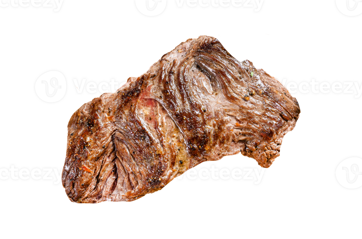 Grilled flank steak on a chopping Board with seasonings and spices. White background. Top view png