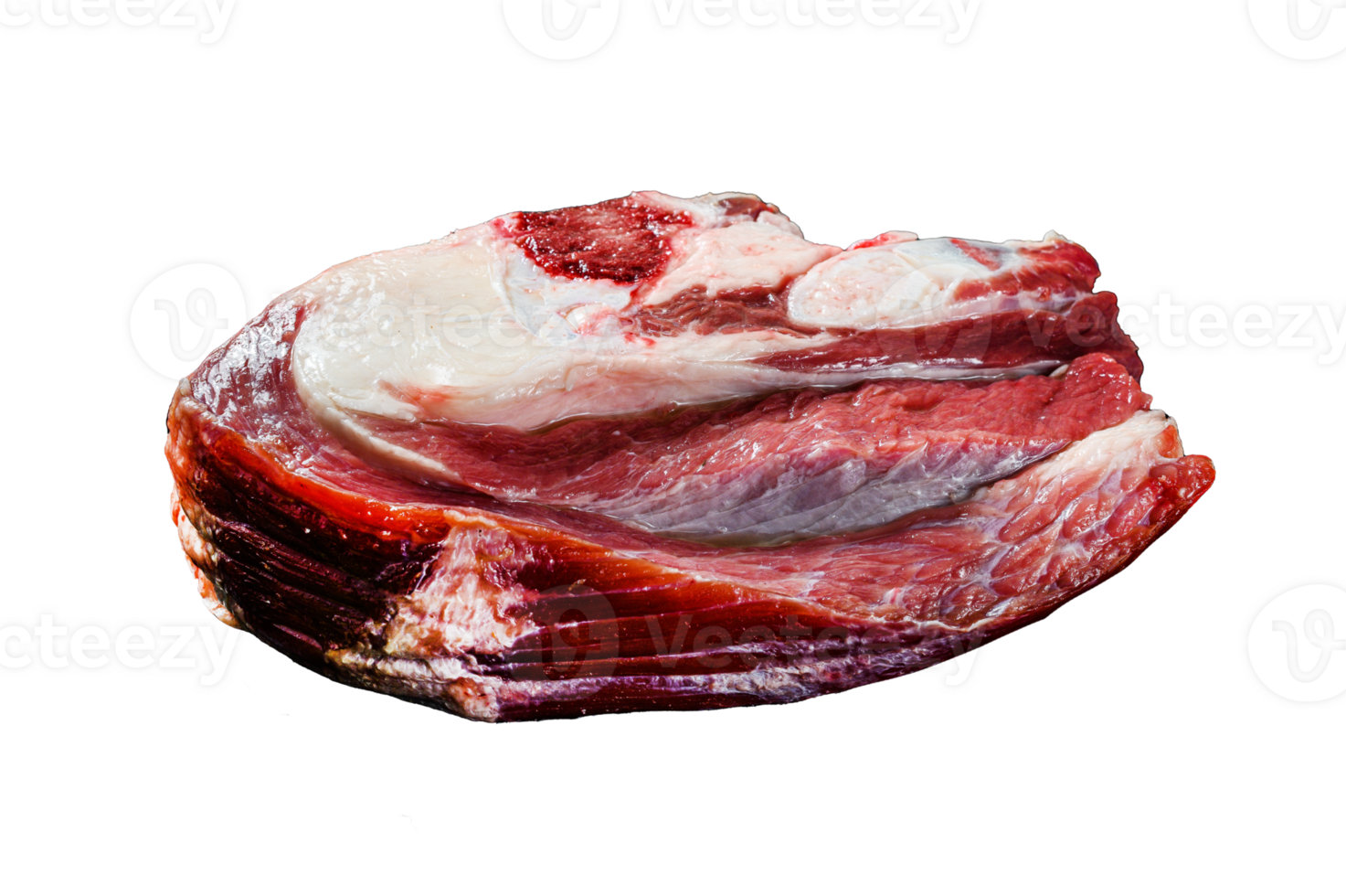 Raw beef with bone on black background. Top view png