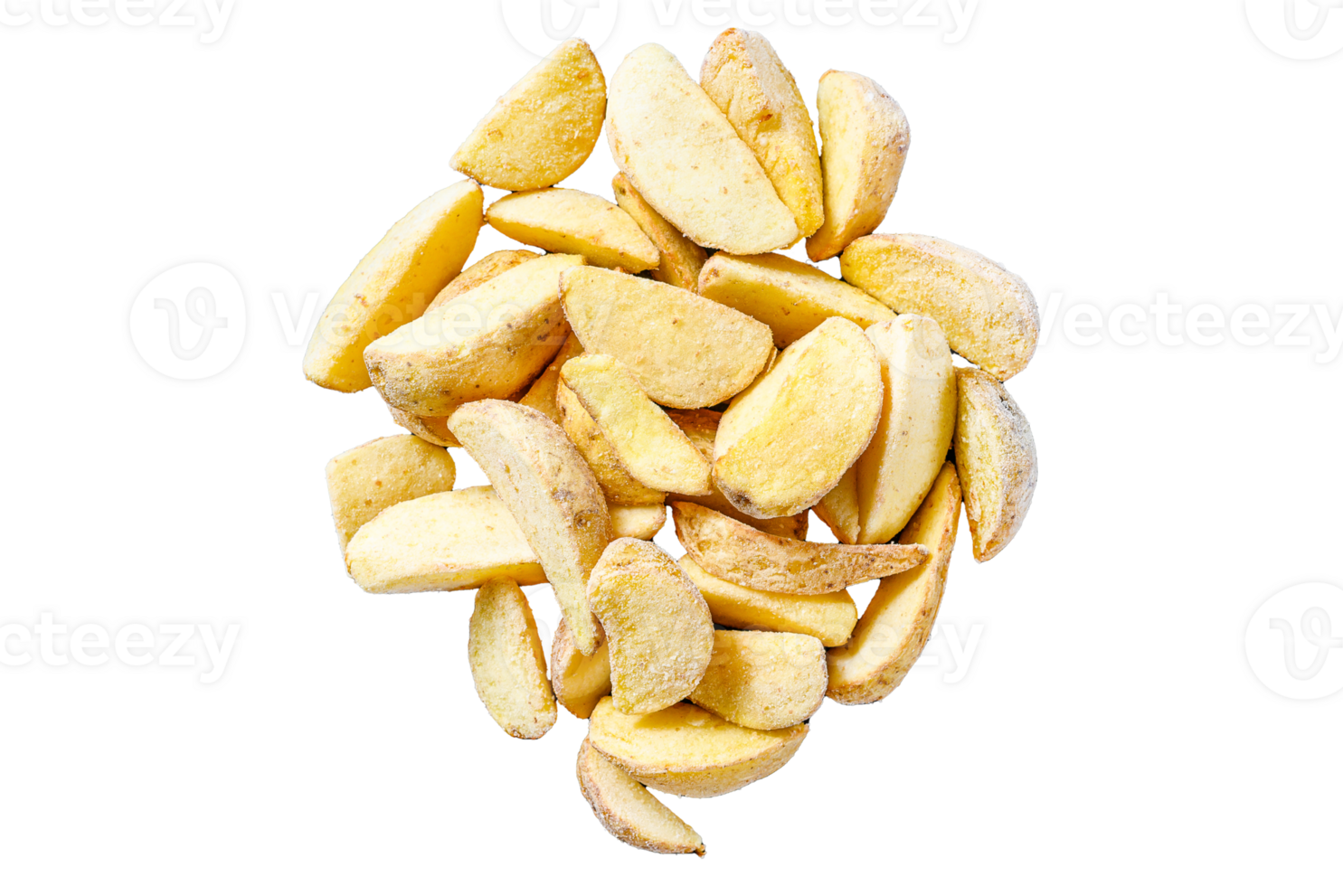 frozen potato wedges. French fries. Black background. Top view. Copy space png