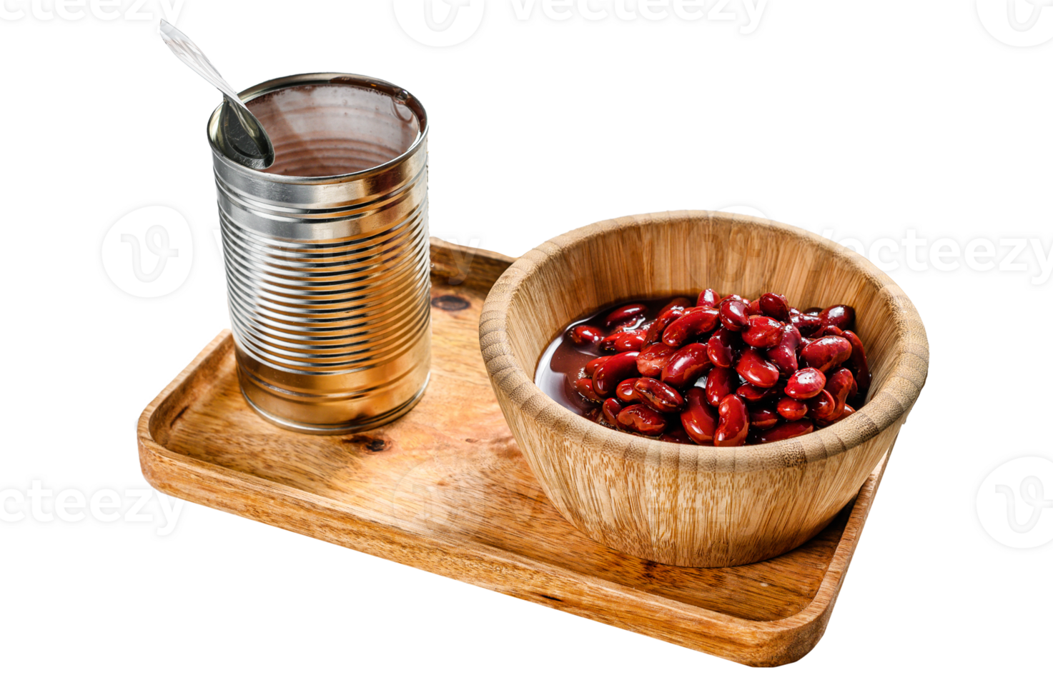 Red canned beans in an aluminum can. Gray background. Top view png