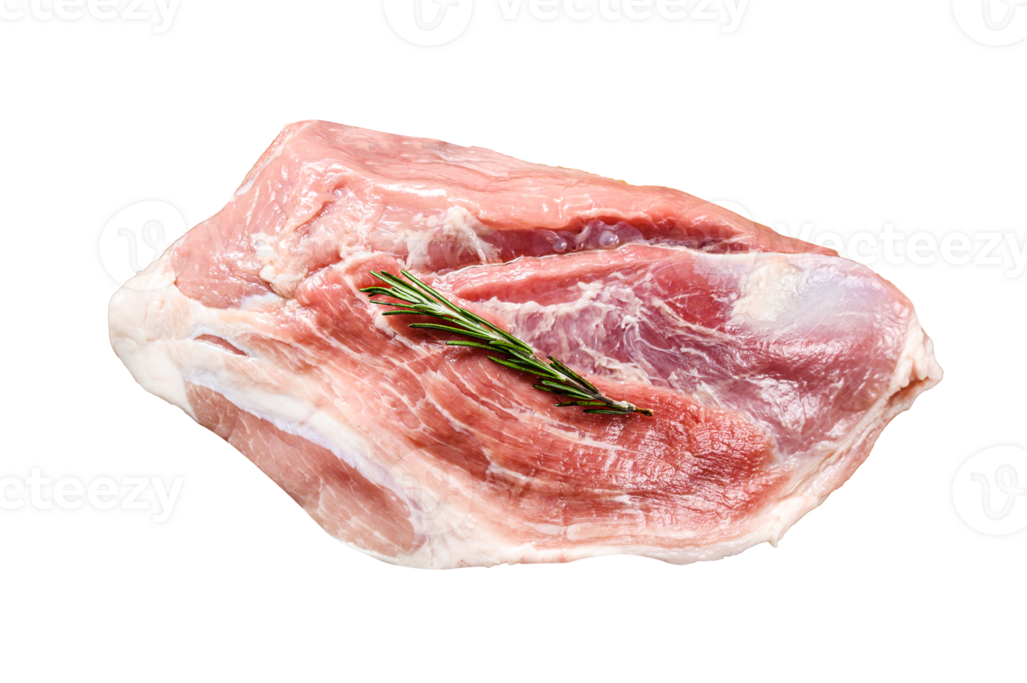 fresh pork cuts. Raw meat with spices. hind leg steak. Gray background. Top view png