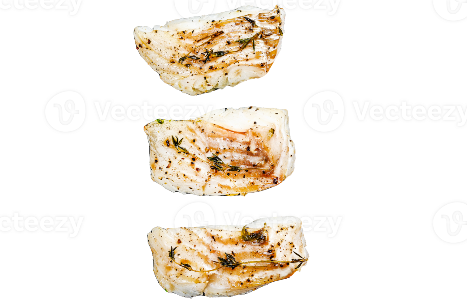 Baked cod fish fillet with spice. Black background. Top view png