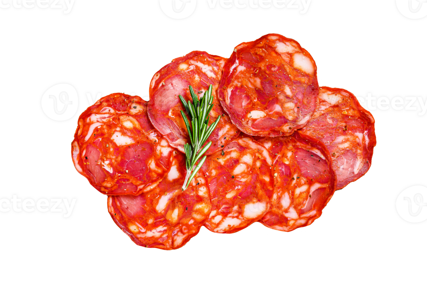 traditional salami chorizo sausage. Black background. Top view png