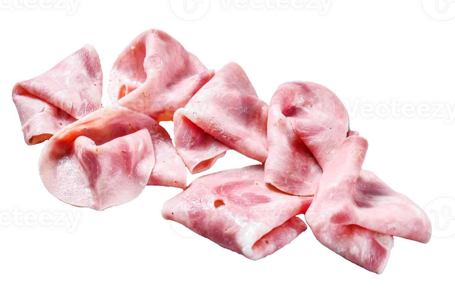 Slices of Pork ham. Fresh prosciutto. White background. Top view png