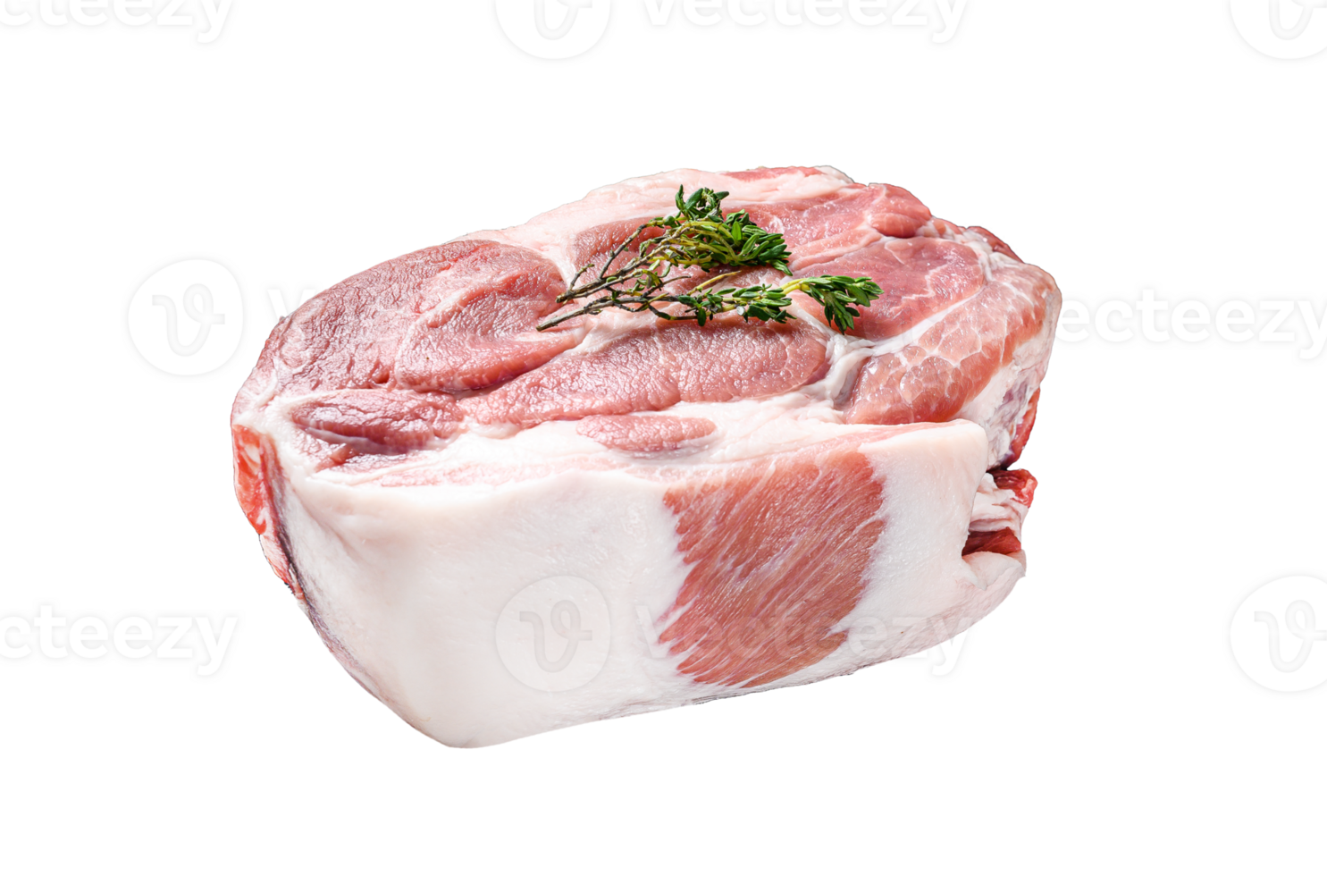 Raw pork neck meat. Chop steak. Black background. Top view. Copy space png