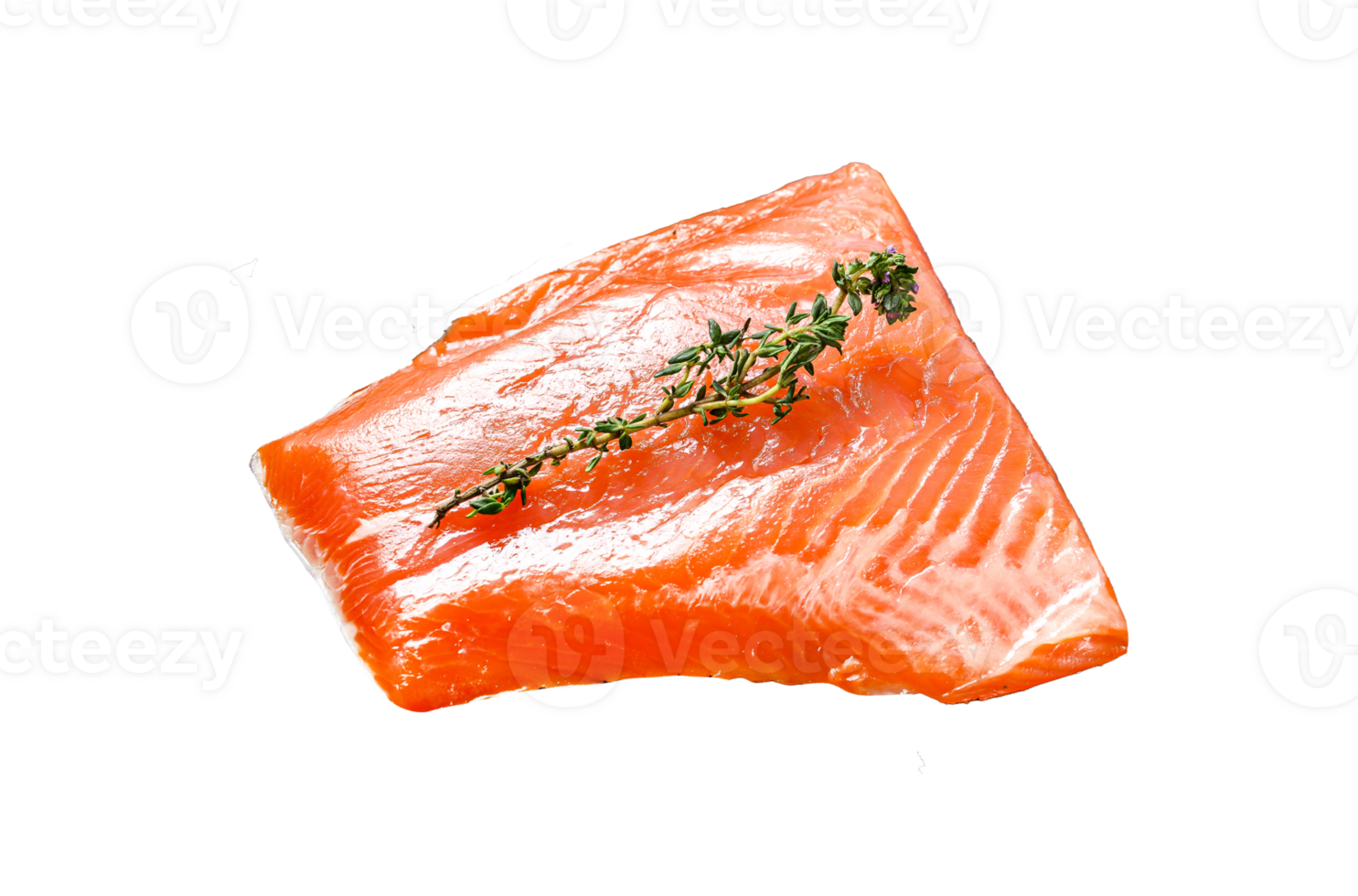 Fresh raw salmon fillet with thyme. Black background. Top view. Copy space png