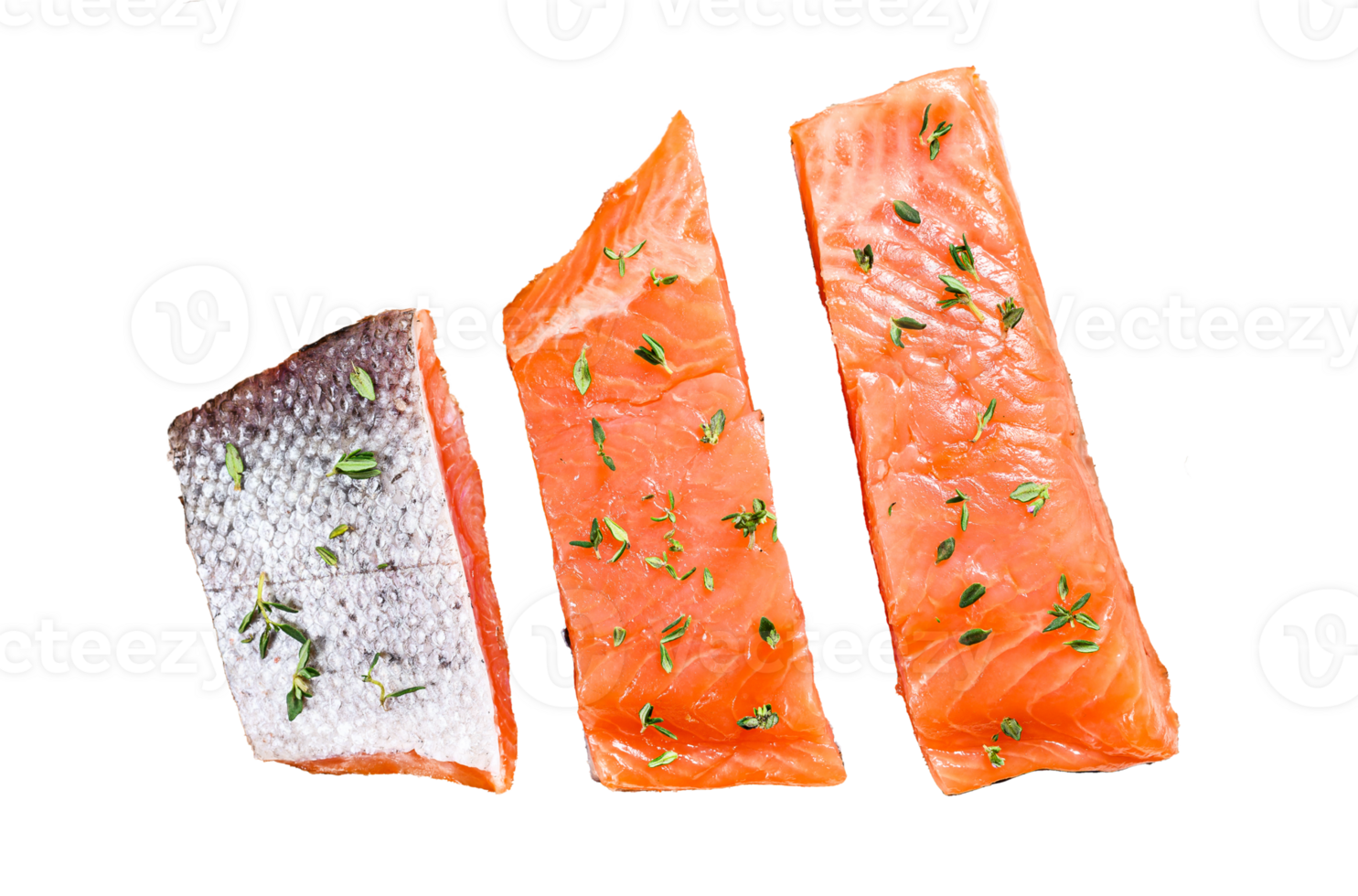 Fresh Atlantic salmon fillet on a chopping Board. White wooden background. Top view png