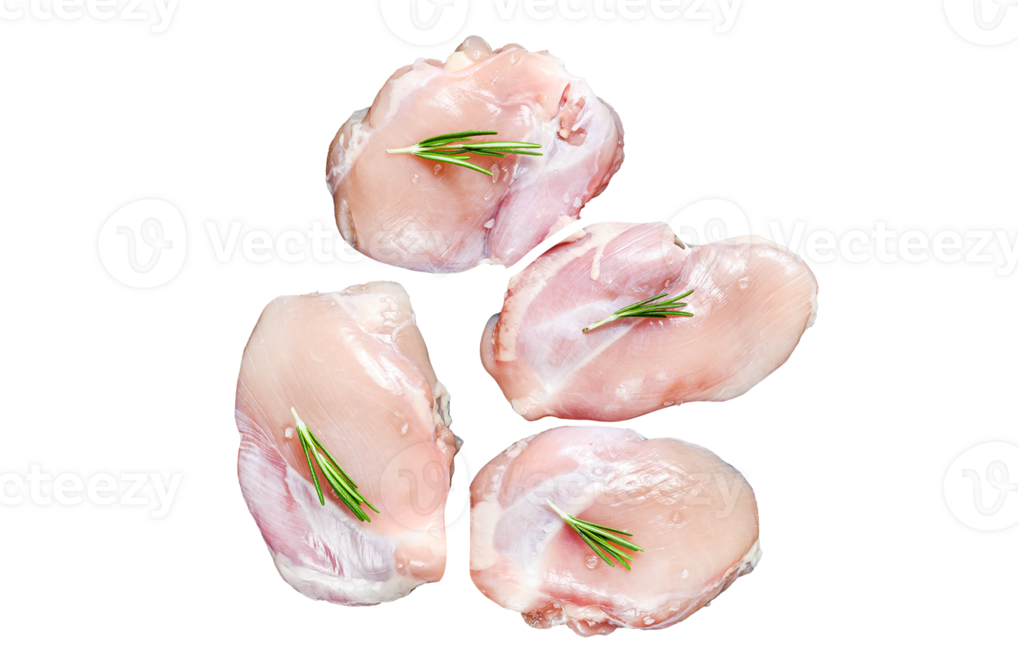 Raw chicken thigh fillet without skin. Farm poultry meat. Black background. Top view png