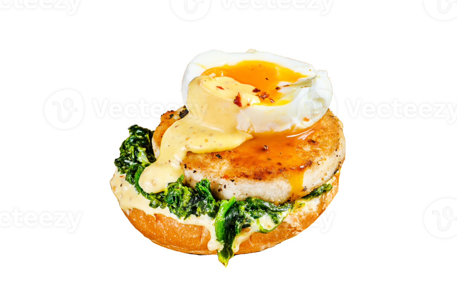Homemade fish Burger with cod fillet, egg and spinach on a brioche bun. Gray background. Top view png