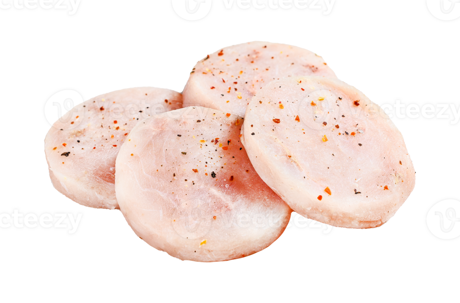 Raw fish cutlets made from minced cod ready for cooking. Gray background. Top view png