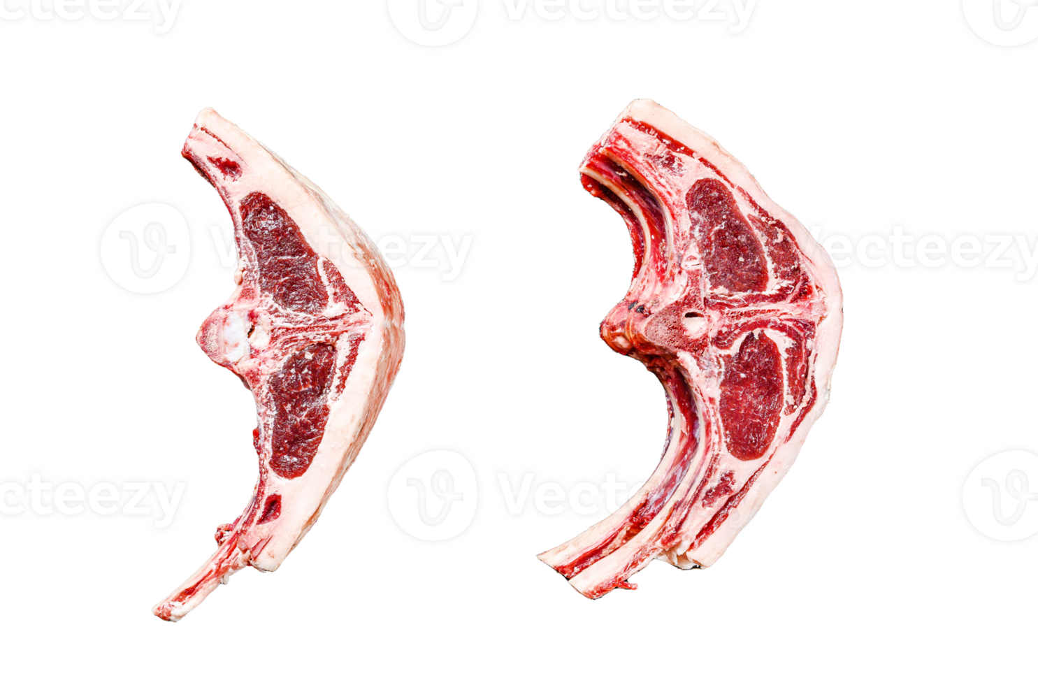 Raw lamb cutlets fresh cut . Black background. Top view png