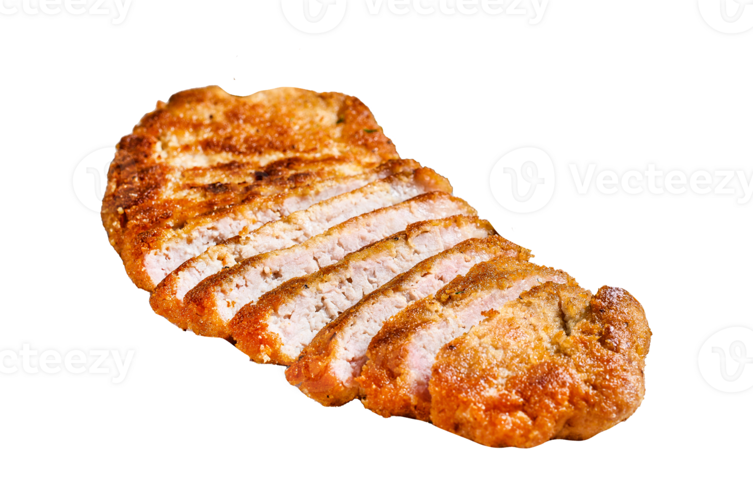 Breaded viennese schnitzel with baked potatoes and salad. Gray background. Top view png
