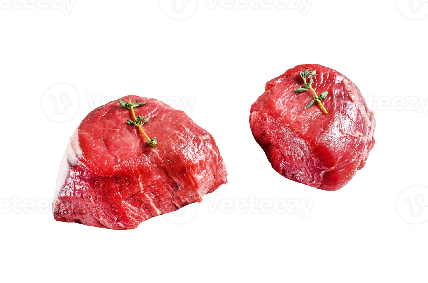 Marble beef tenderloin. Raw filet Mignon steak on a white chopping Board. Gray background. Top view png