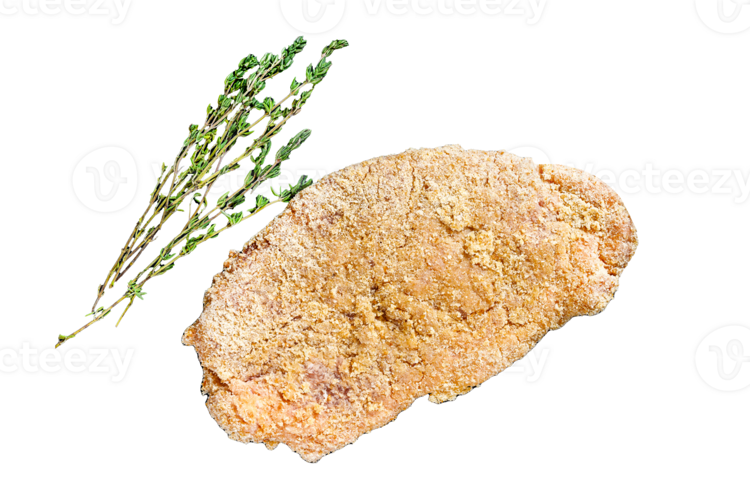 Homemade raw breaded German Weiner Schnitzel. Black background. Top view png