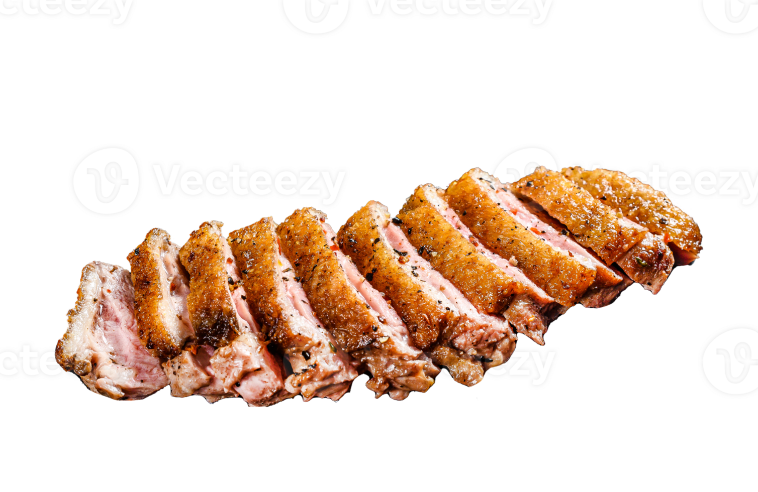 Juicy duck breast steaks with caramelized asparagus. Black background. Top view png