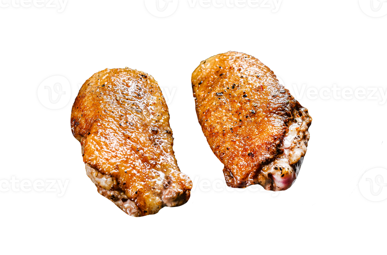 Grilled duck breast fillets in a frying pan. Black background. Top view png