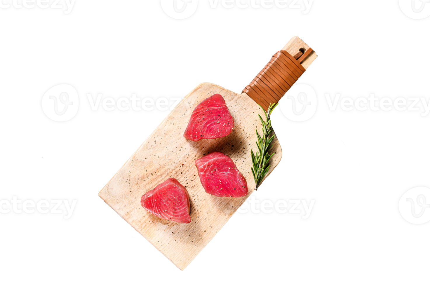 Fresh tuna steak on a chopping Board. Gray background. Top view png