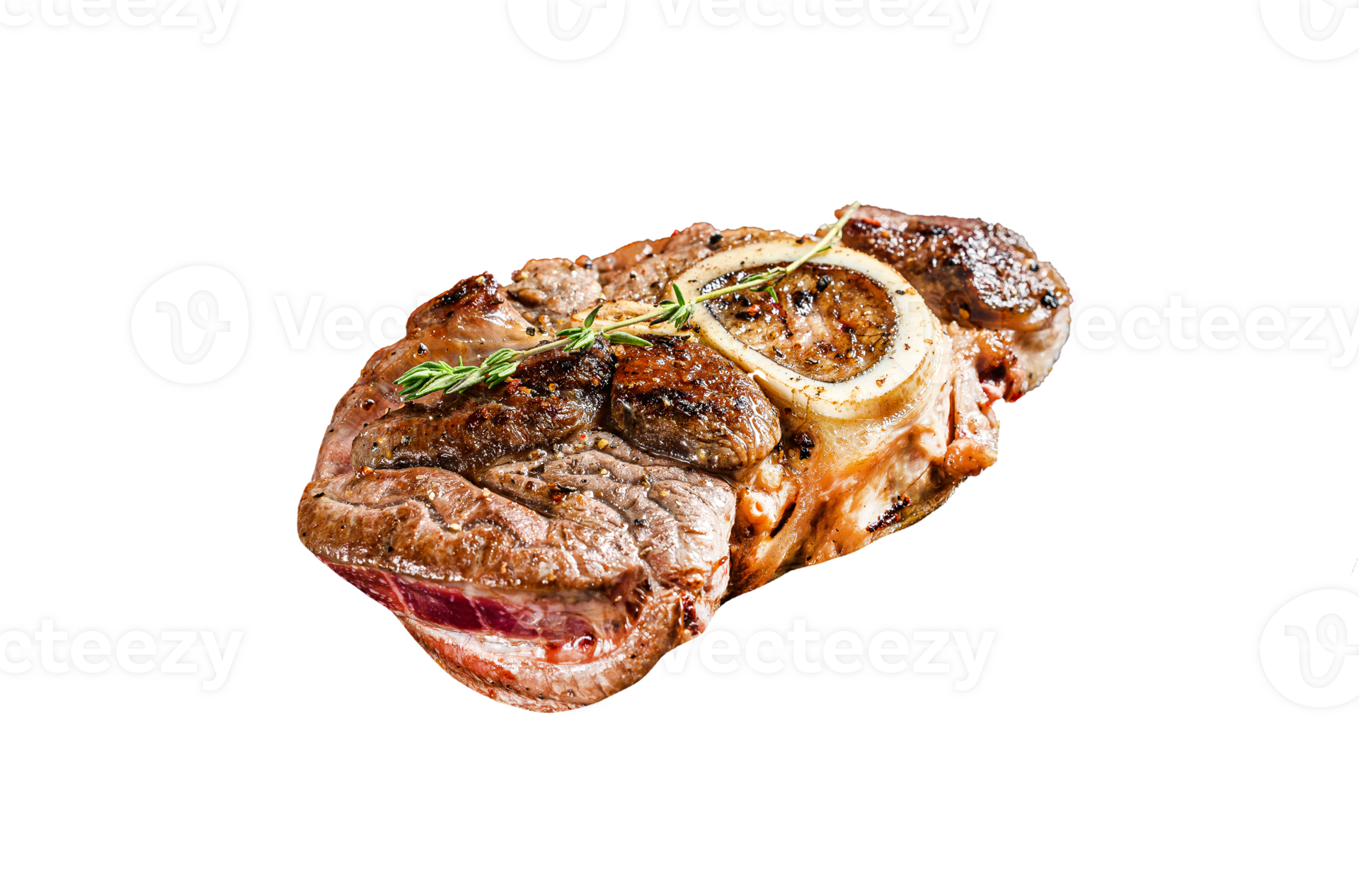 Osso buco, cooked Veal shank. Ossobuco meat. Black background. Top view ...